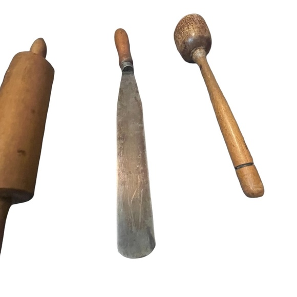 Vintage Kitchen Tall Primitive Farmhouse Decor Solid Wood Narrow Handle Utensils - Picture 4 of 14